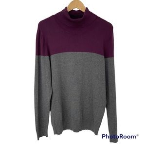 CALVIN KLEIN PURPLE/GREY COLOUR BLOCKED TURTLENECK SWEATER, XL